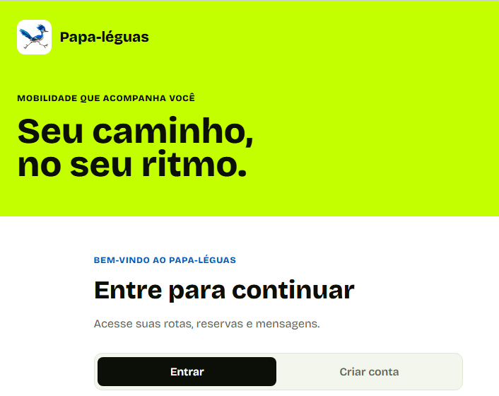 Tela de login do app Papa-léguas
